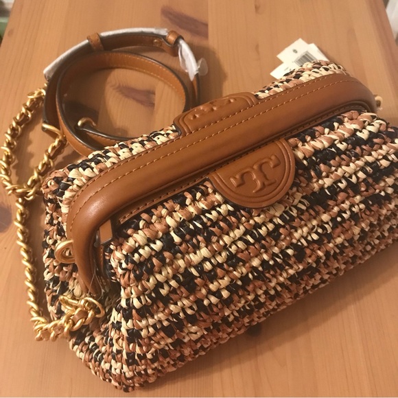 🥰 Tory Burch LEMING SOFT RAFFIA SMALL FRAME CROSSBODY - Picture 5 of 12